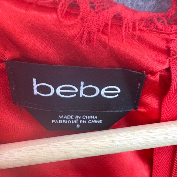 Bebe 90s Red Floral Lace V Neck Cap Sleeve Bodycon Dress Women 0 - Picture 4 of 8